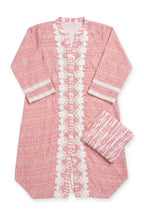 Blush Bandhani Lace Suit laid flat on white with its folded trousers
