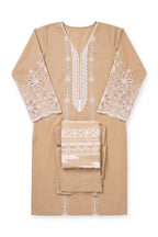 Fawn Eyelet Suit laid flat on white with its folded trousers and dupatta