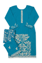 Blossom Tree Suit in peacock blue laid flat on white with its folded trousers and dupatta