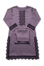 Mauve Noir Lace Suit laid flat on white with its folded trousers