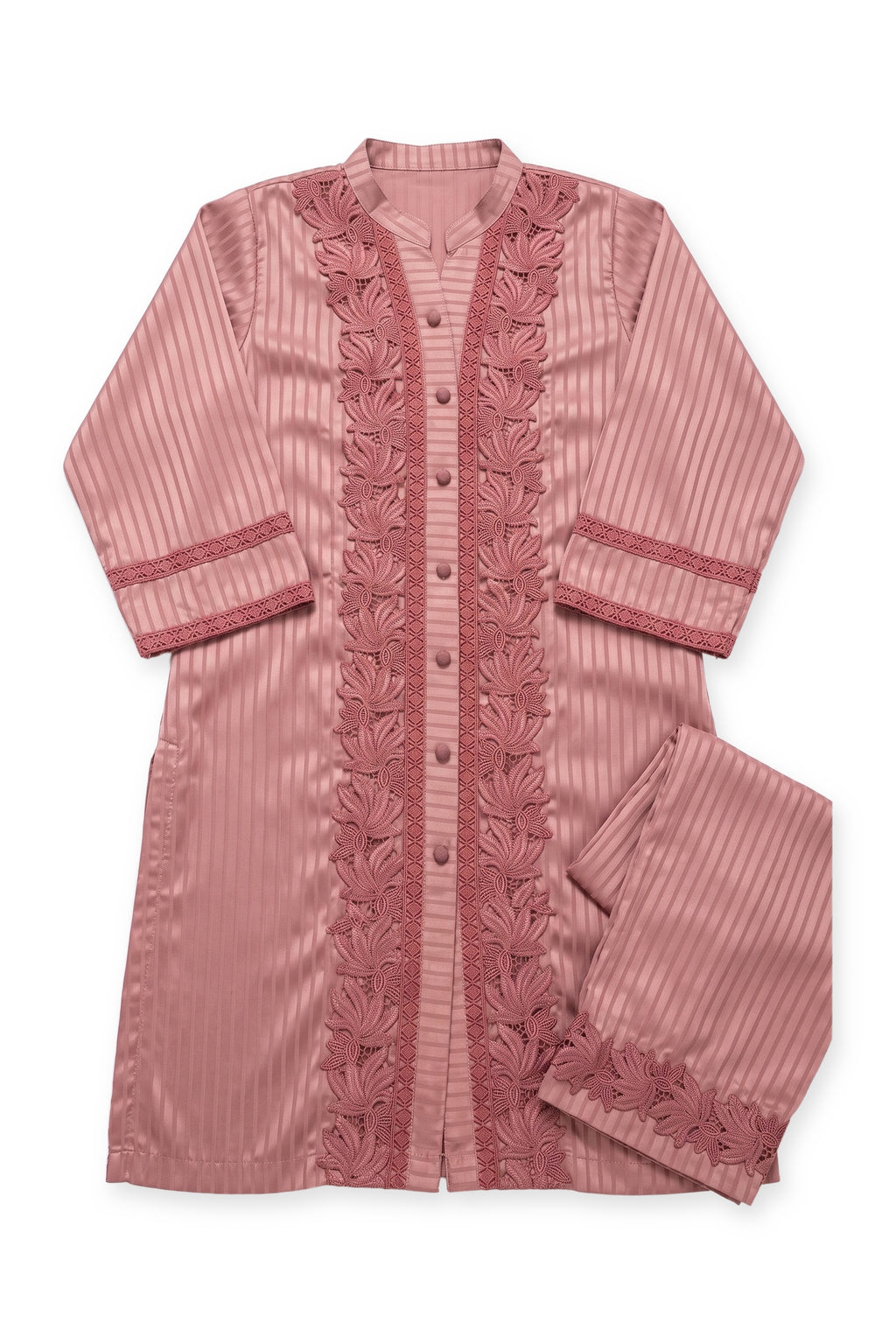 Rose Lotus Lace Suit laid flat on white with its folded trousers
